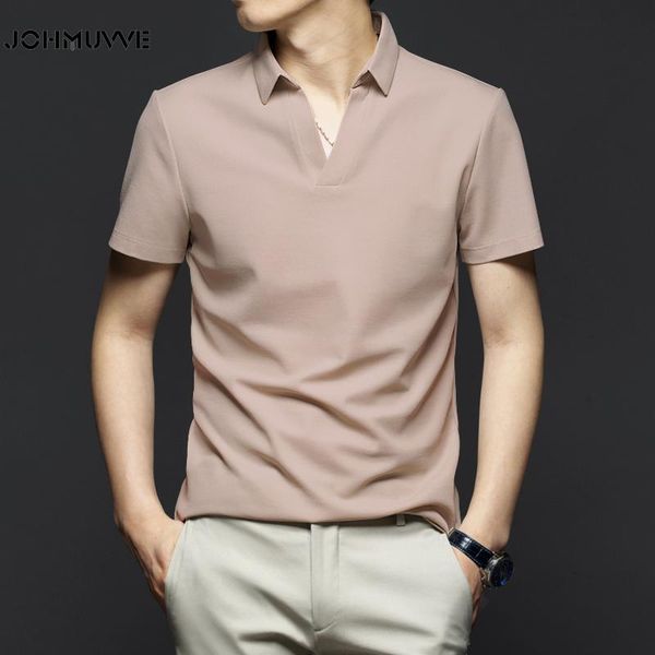 

men's polos johmuvve men shirt plaid 2021 summer fashion classic casual short sleeves t-shirt, White;black