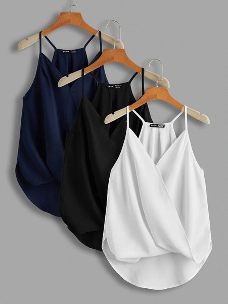 

3pcs wrap dip hem cami y4k5#, White