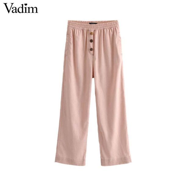 

women's pants & capris vadim women sweet pink wide leg cute button pockets elastic waist casual female ankle length chic trousers mujer, Black;white