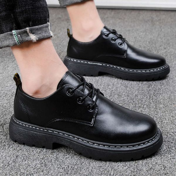 

casual shoes mfbi brand breathable men's oxford martin dress men flats fashion sneakers thick bottom leather casual work shoes ridt, Black