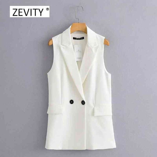 

women simply sleeveless double breasted vest jacket office ladies wear casual suit waistcoat pockets outwear ct514 210419, White;black