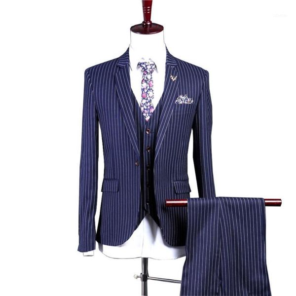 

men's suits & blazers mens suit 3 piece white wedding pinstripe men peaked lapel slim fit blazer business set, White;black