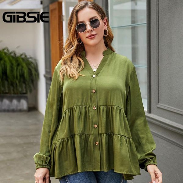

women autumn solid office casual blouses plus size button up pleated shirts long sleeve stand collar blouse women's &, White