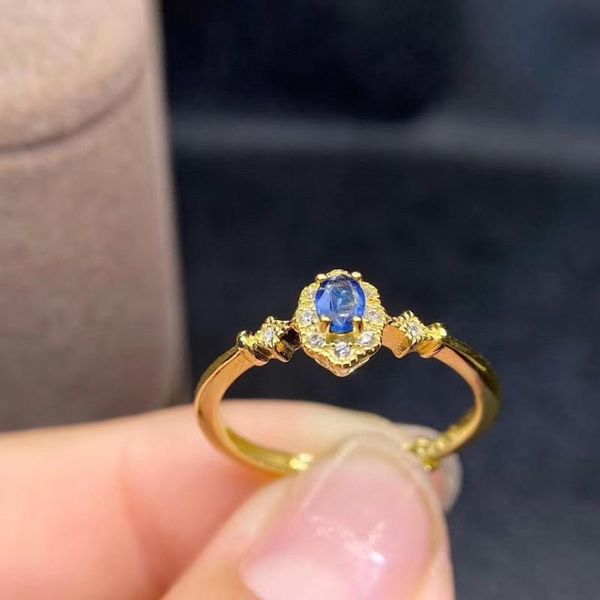 

real and natural sapphire rings 925 sterling silver fine jewelry female birthday cluster, Golden;silver