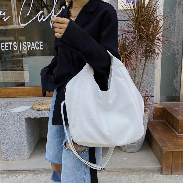 

evening bags white leather women half moon large capacity hobo shopper bag quality soft pu crossbody casual korean female tote