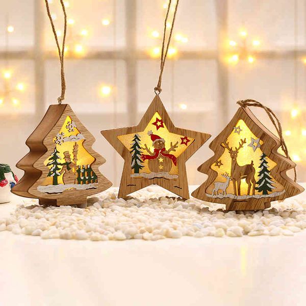 

christmas new log color painting luminous wooden ornaments pendant scene gifts