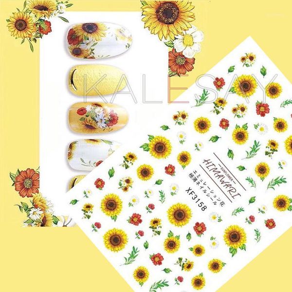 

daisy nail sticker for design decoration sunflower art decals adhesive himawari manicure design1, Black