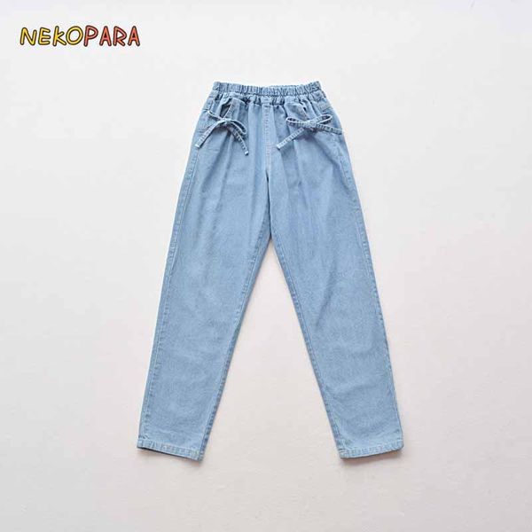

women's pants & capris bow knot pockets cute autumn calf-length jeans pencil trousers casual color light blue, Black;white