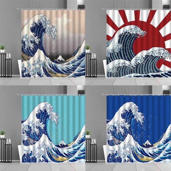 

shower curtains printed curtainwave pattern landscape decorationwaterproof bathroom curtainhousehold products curtain