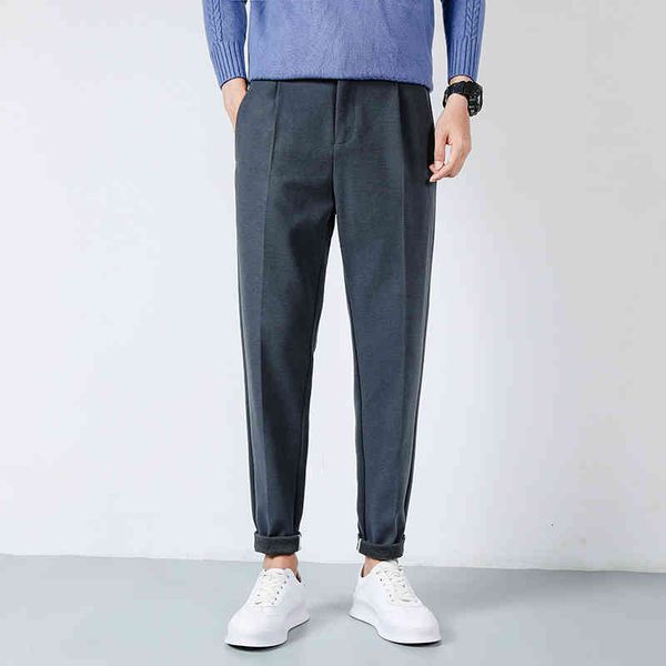 

men's pants men casual long trousers male solid color woolen cloth suit work pant autumn winter big size lz0p, Black