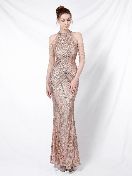 

elegant halt neck diamond sequin embroider formal dress mermaid evening sleeveless women robe de soriee gold vestidos party dresses, White;black