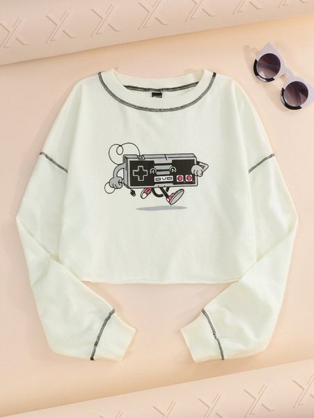 

x reygamez stitch trim cartoon graphic sweatshirt e8gs#, White;black