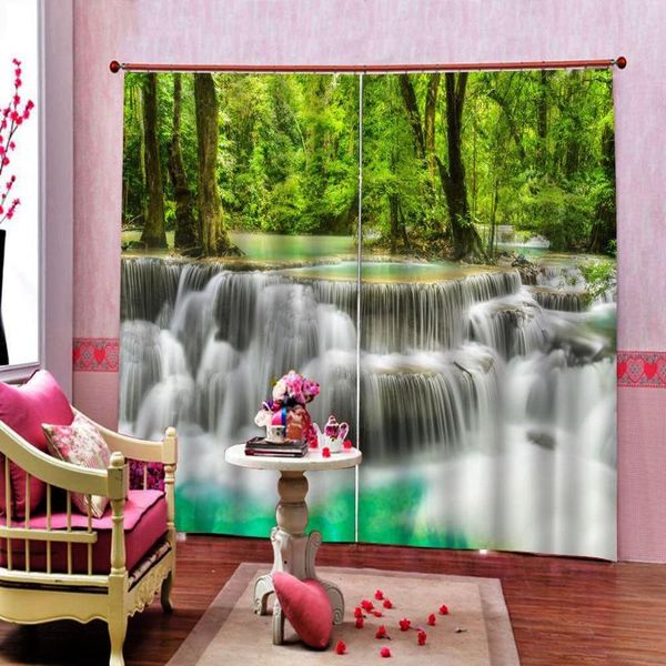 

curtain & drapes green forest creek waterfalls art pos window curtains blackout digital print for living room bedroom polyester fabric