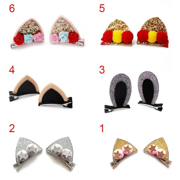 

hair clips 1 pair cartoon animal cat/bear ears hairpin sequins alligator headwear kids girl accessories sana889