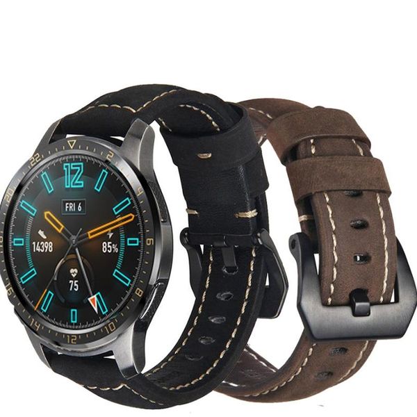 

watch bands 22mm watchband retro genuine leather band for huawei gt smart replacement bracelet strap gear s3, Black;brown