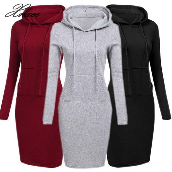 

women's hoodies & sweatshirts hooded hoodie dress women 2021 autumn winter long sleeve pockets sweatshirt hoody pullovers dresses coats, Black