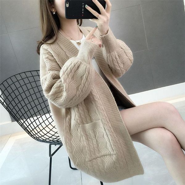 

women's knits & tees women 2021 autumn fashion loose oversized knit coats female sweater long sleeve jackets ladies v-neck cardigan ove, White