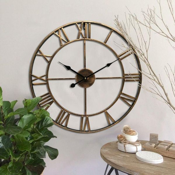 

wall clocks diy large 3d clock sticker metal watches roman numeral silent non-ticking decorative for cafe loft el bar office