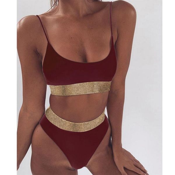 

bikini high waist swimwear gold shiny sequins patchwork black white swimsuit women bathing suit brazilian cut biquinis women's, White;black