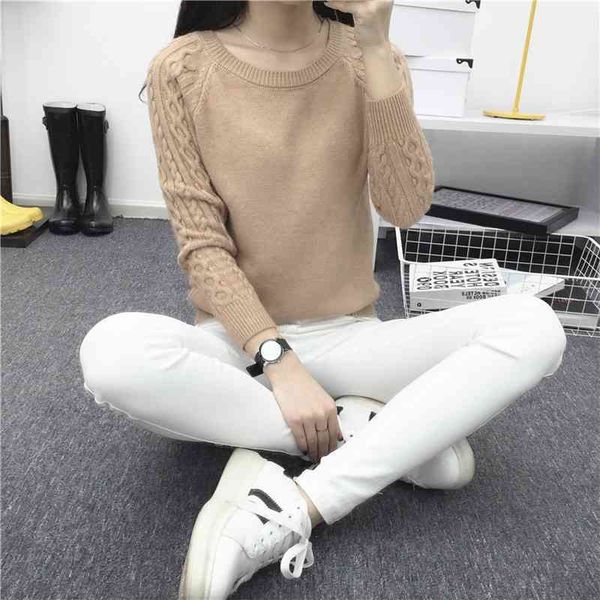 

loose pullover sweater female solid color korean short paragraph bottoming shirt coat women's 210527, White;black
