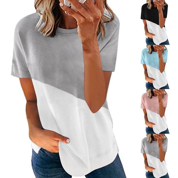 

summer color matching short-sleeved round neck t-shirt women women's, White