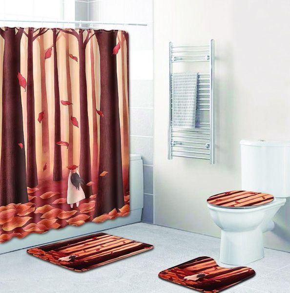 

fashion trend flower and animal pattern nordic style shower curtain set hook natural landscape home decoration bathroom curtains bath mats