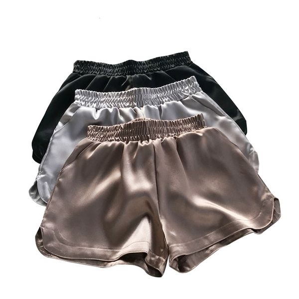 Sommer Casual Frauen Bottoms Satin Shorts Faux Seide Shiny Glitter Weites Bein Kurze Hose Mittlere Taille 914-A079 210724