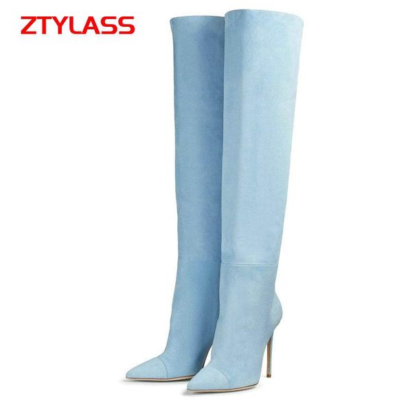 

boots women shoes faux suede knee high thin heel long fashion pointed toe autumn winter lady 34-45, Black