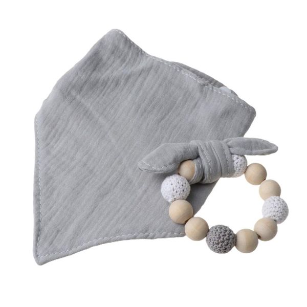 

bibs & burp cloths 2pcs/set baby cotton wooden wristband teether soft saliva towel toddler triangle scarf chewing molar infant toy