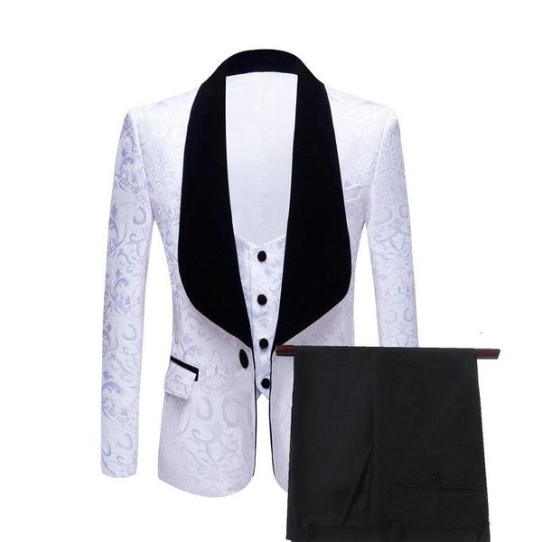 

men's suits & blazers white jacquard men slim fit formal wedding for custom made groom tuxedo blazer 3 pieces terno jacket+pants+vest, White;black