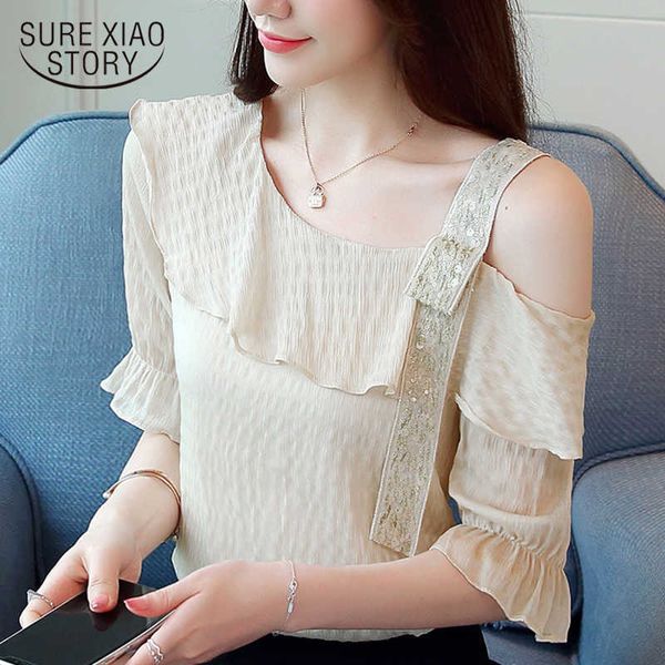 

womens and blouses women shirts plus size women half flare sleeve chiffon blouse open back word with lotus leaf 3484 50 210528, White
