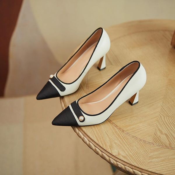 

smeeroon 2021 arrival women pumps summer shallow pointed toe high heels shoes genuine leather ladies party dress, Black