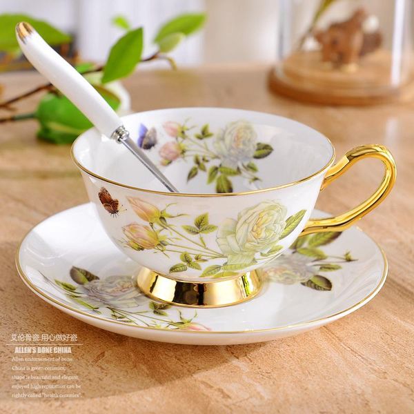 

cups & saucers art decor coffee cup set luxury bone china gold rim european style tazas de cafe family drinkware sx50sx