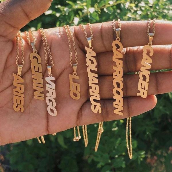 

fashion 12 constellation necklace for women men star zodiac sign horoscope pendant choker couple jewelry birthday christmas gift necklaces, Silver