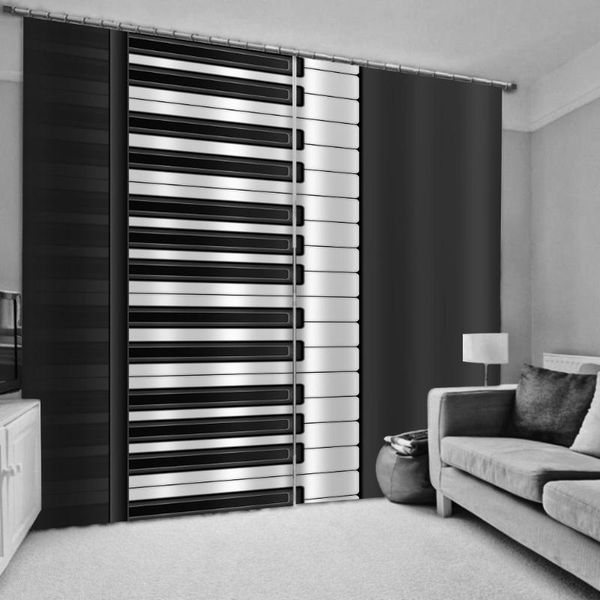 

customized size luxury blackout 3d window curtains for living room black and white piano soundproof windproof curtain & drapes