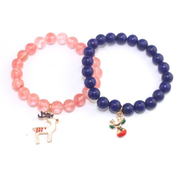 

beaded, strands deer pendant pink and blue crystal natural stone bracelet women bracelets christmas gift, Black
