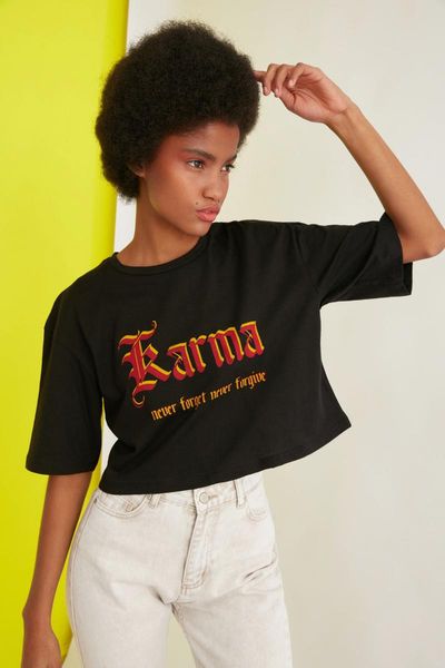 

trendyol loose crop knitted t-shirt twoss21ts2140 women's, White