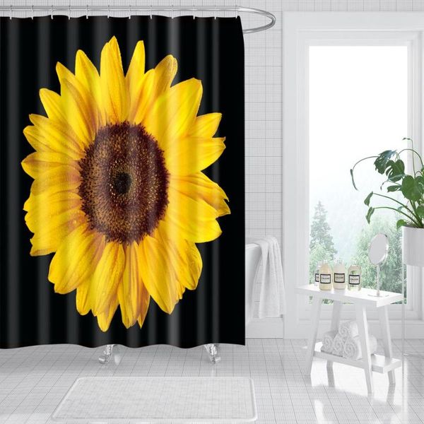 

flowers plant shower curtain sunflower black fashion bath accessories with 12 hooks waterproof polyester fabric bathroom decor curtains