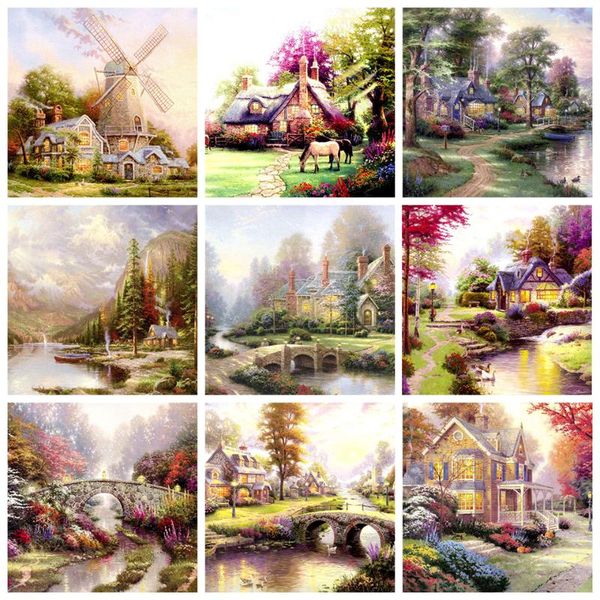 

diamond painting 5d diy country hideaway beautiful scenery cross stitch kit mosaic art rhinestone home decoration gift