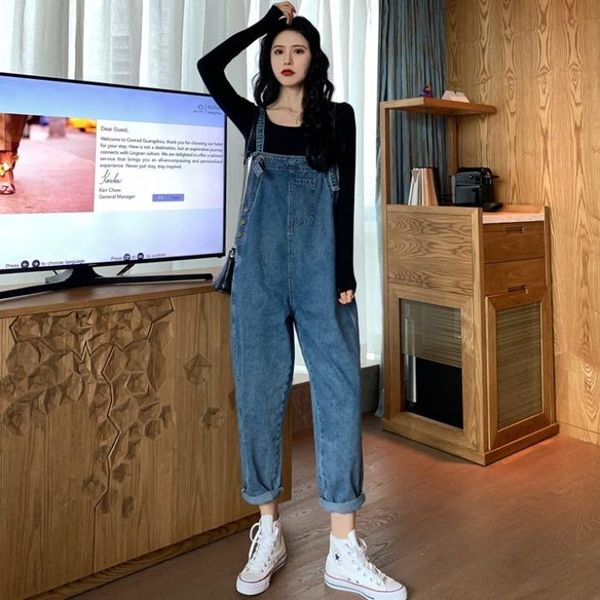 

women's jeans early autumn 2021 suspender pants korean version loose and thin net red small age reducing denim jumpsuit, Blue