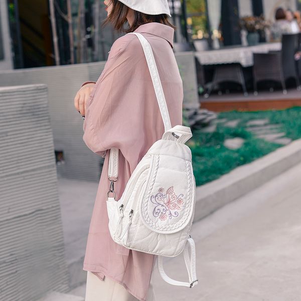 

new fashion embroidery women's backpack beautiful butterfly flower pattern leather ladies backpack lightweight and soft backpack k726