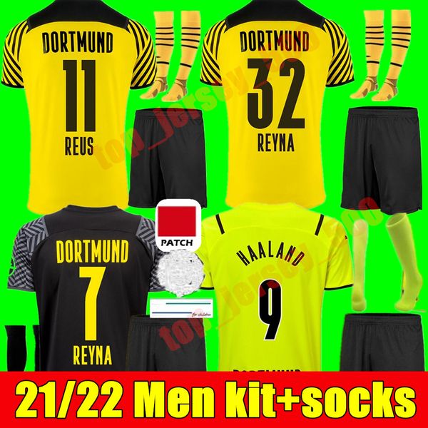 

21 22 kit haaland reus home away 3rd dortmund soccer jersey bvb 2021 2022 men kits hazard bellingham sancho hummels brandt football shirts, Black