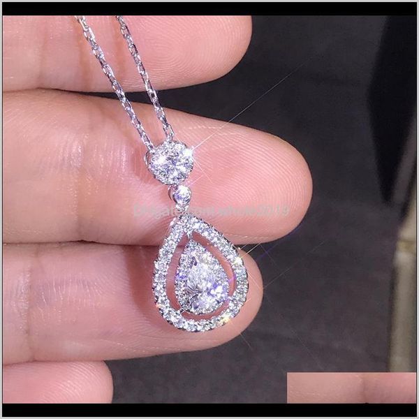 

& pendants delivery 2021 luxury white zircon water drop pendant necklaces for women wedding jewelry vintage fashion cz stone teardrop neckla, Silver