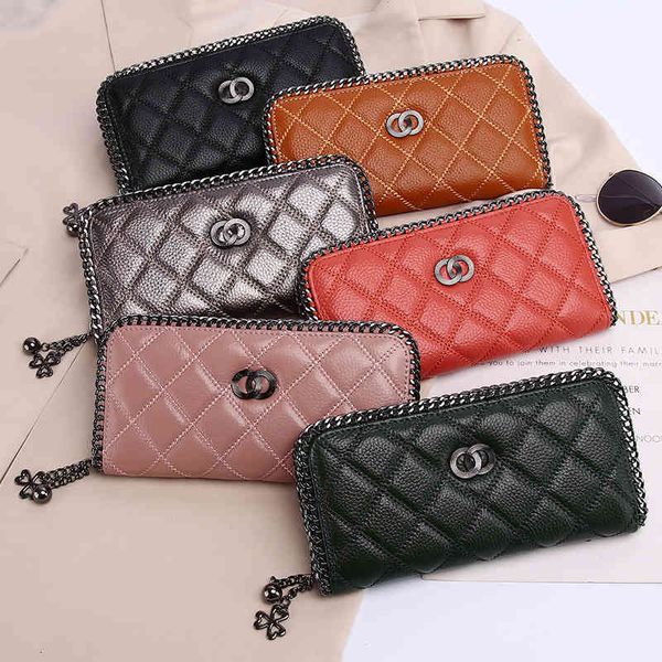 

women's leather wallet long 2021 lingge zipper soft large capacity handbag women, Red;black