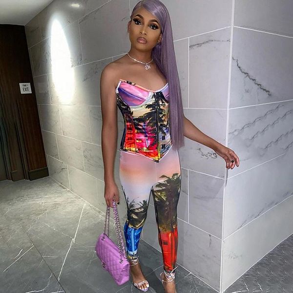 

women's jumpsuits & rompers sleeveless strapless print jumpsuit skinny bodycon party playsuit body suit club outfits active streetwear, Black;white