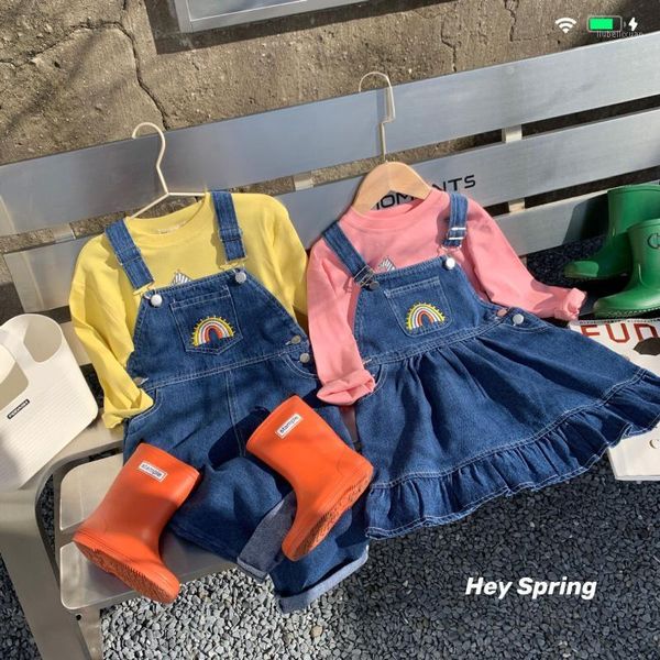 

girls denim pant 2021 foreign children spring rainbow cowboy pants1, Blue