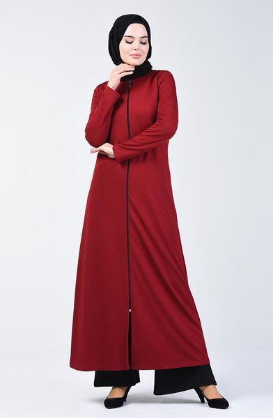 

minahill zippered abaya 3054-04 burgundy ethnic clothing, Red
