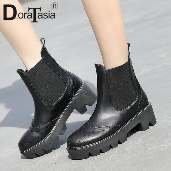 

boots doratasia fashion ladies chunky heels ankle cocise autumn elastic band women party office platform shoes woman, Black