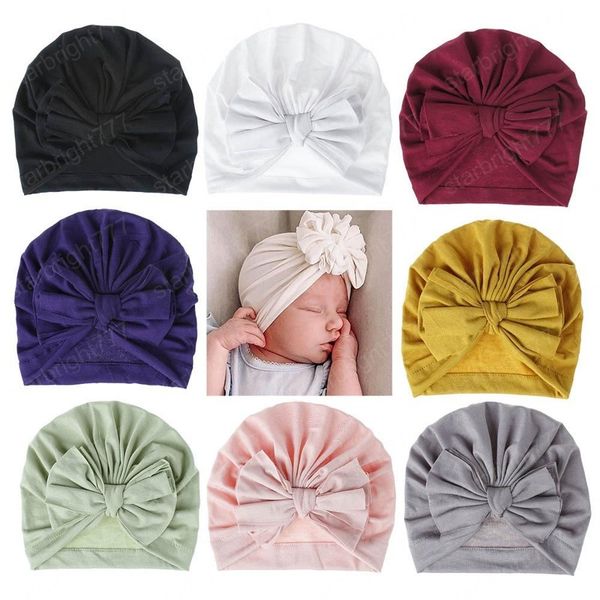 

newborn baby boys girls solid bow beanie cap infant toddler muslin india hat soft turban head wraps child kids bonnet beanies pgraphy, Yellow