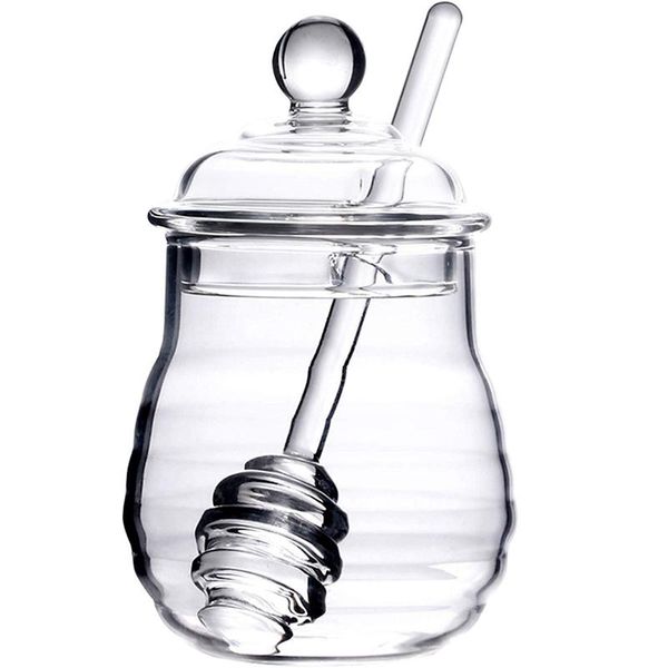 

storage bottles & jars transparent glass honey jar with lid clear, 9 ounces